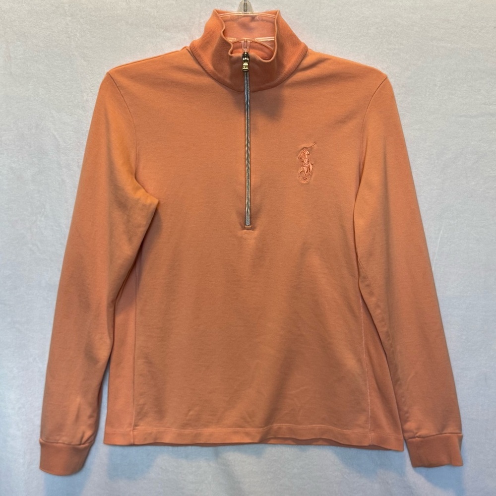 Ralph Lauren Golf Womens Orange Half-Zip Logo Long Sleeve Shirt Mock Neck Sporty